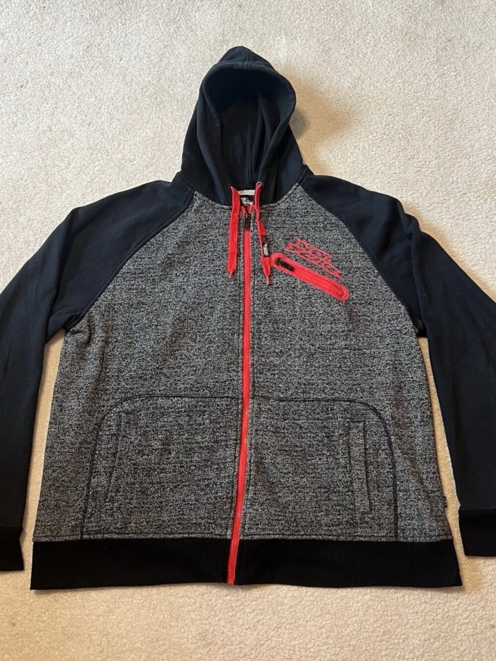 Vintage No Fear Y2K Skater Punk XXL Full Zip Hoodie Gray Black Red Streetwear